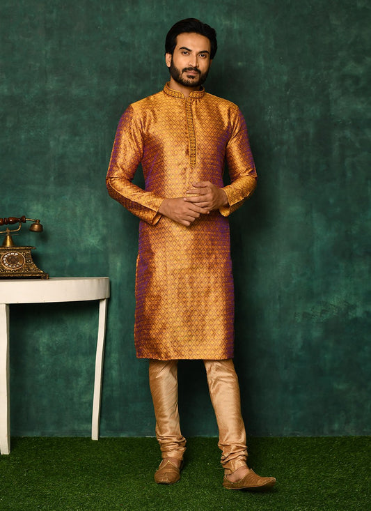 Kurta Pyjama Jacquard Gold Weaving Mens