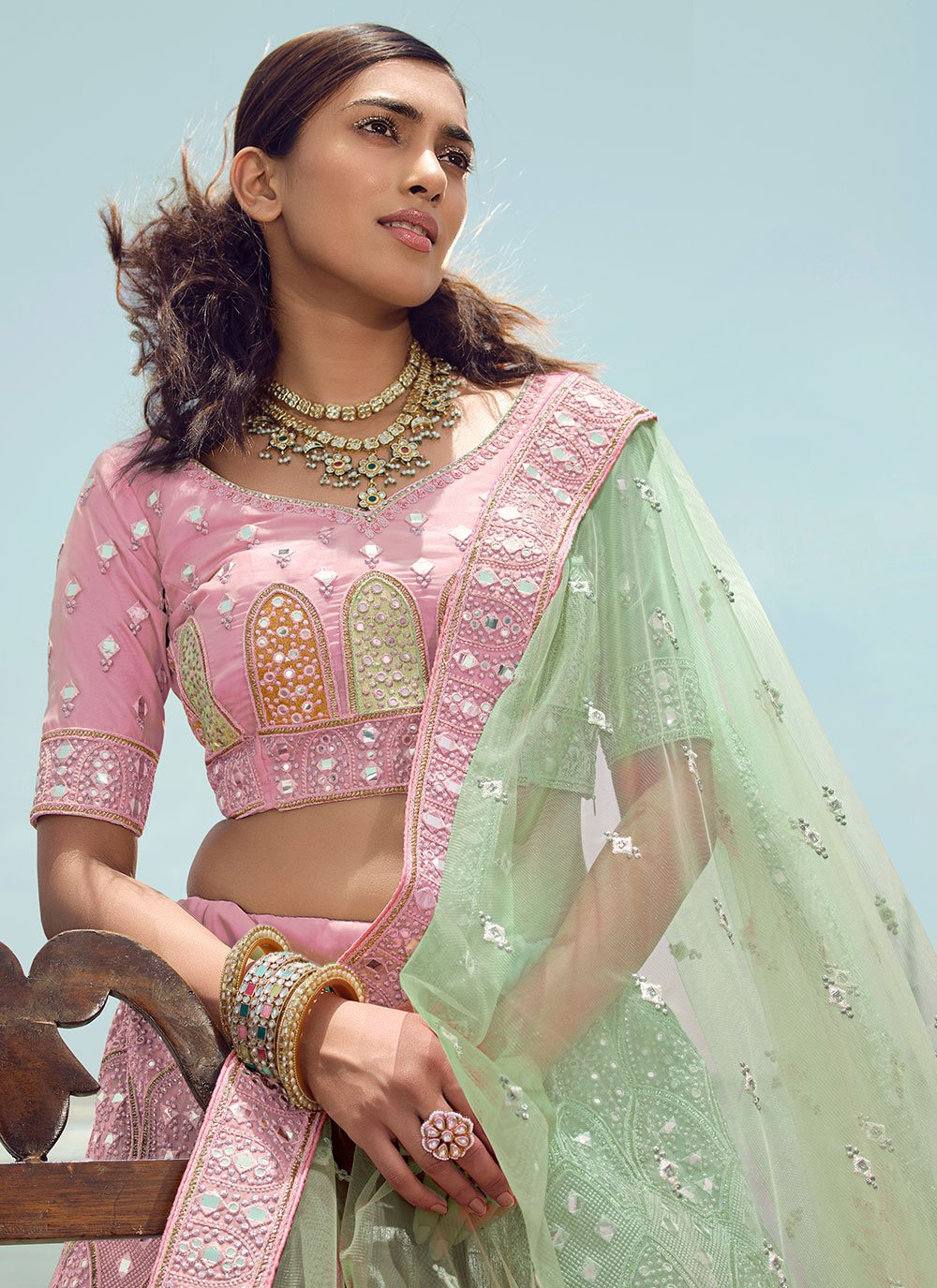 Lehenga Choli Organza Pink Embroidered Lehenga Choli