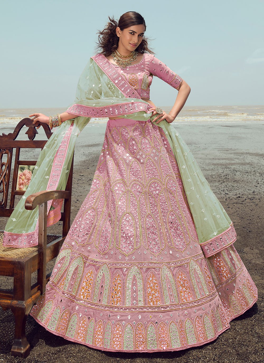 Lehenga Choli Organza Pink Embroidered Lehenga Choli