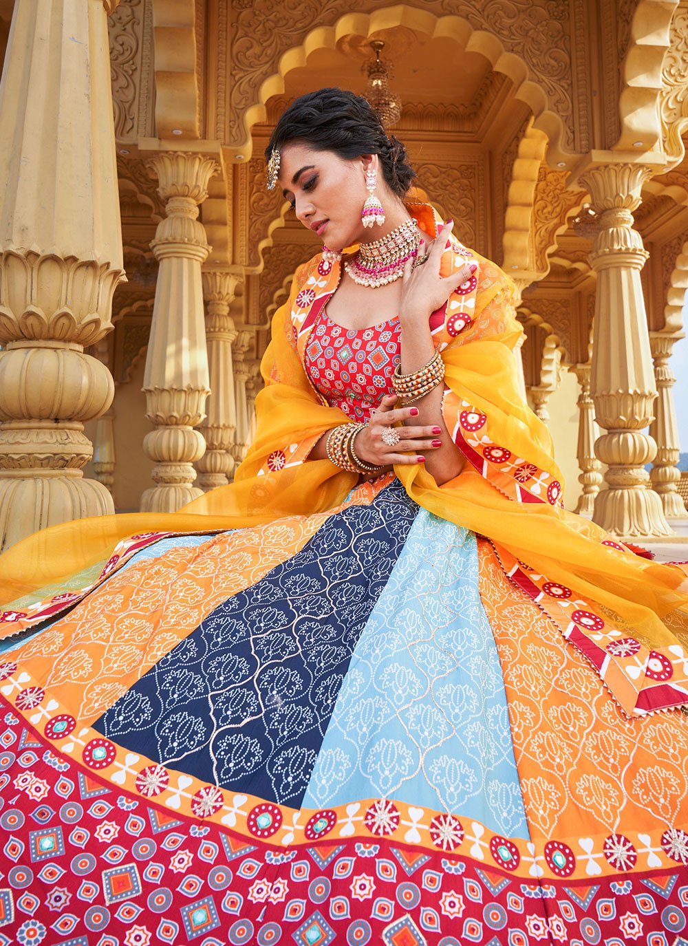 Lehenga Choli Silk Multi Colour Gota Work Lehenga Choli