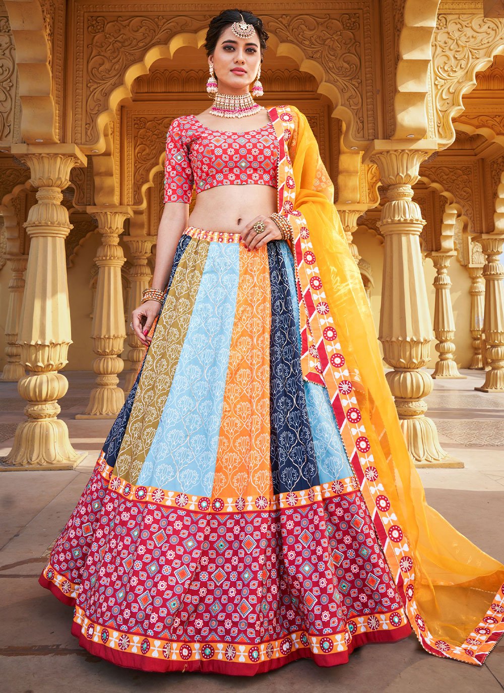 Lehenga Choli Silk Multi Colour Gota Work Lehenga Choli