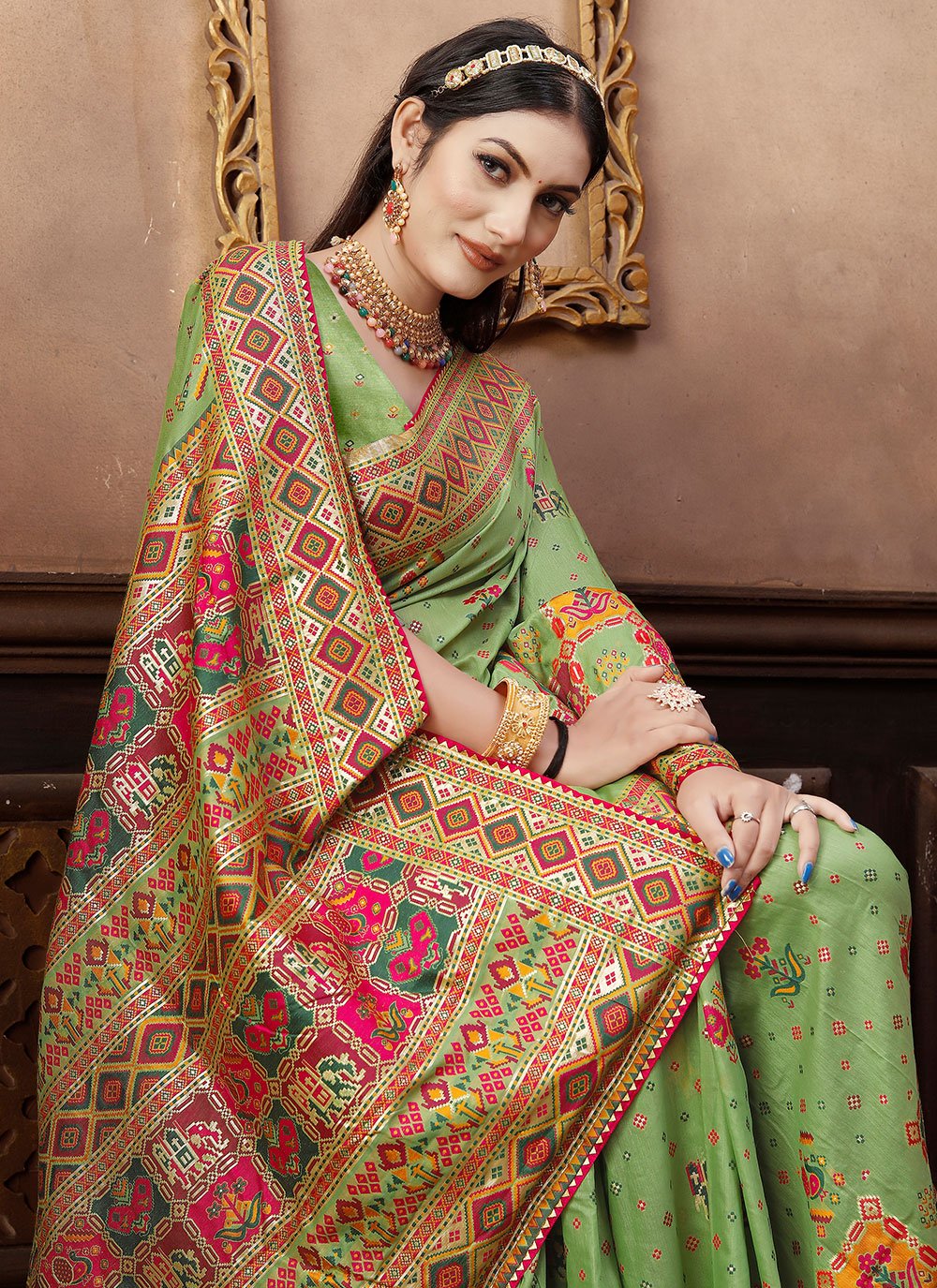 Contemporary Chanderi Silk Green Gota Work Saree