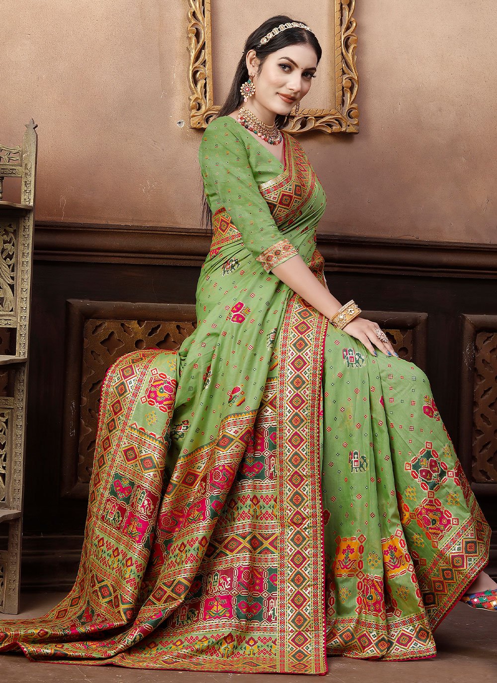 Contemporary Chanderi Silk Green Gota Work Saree