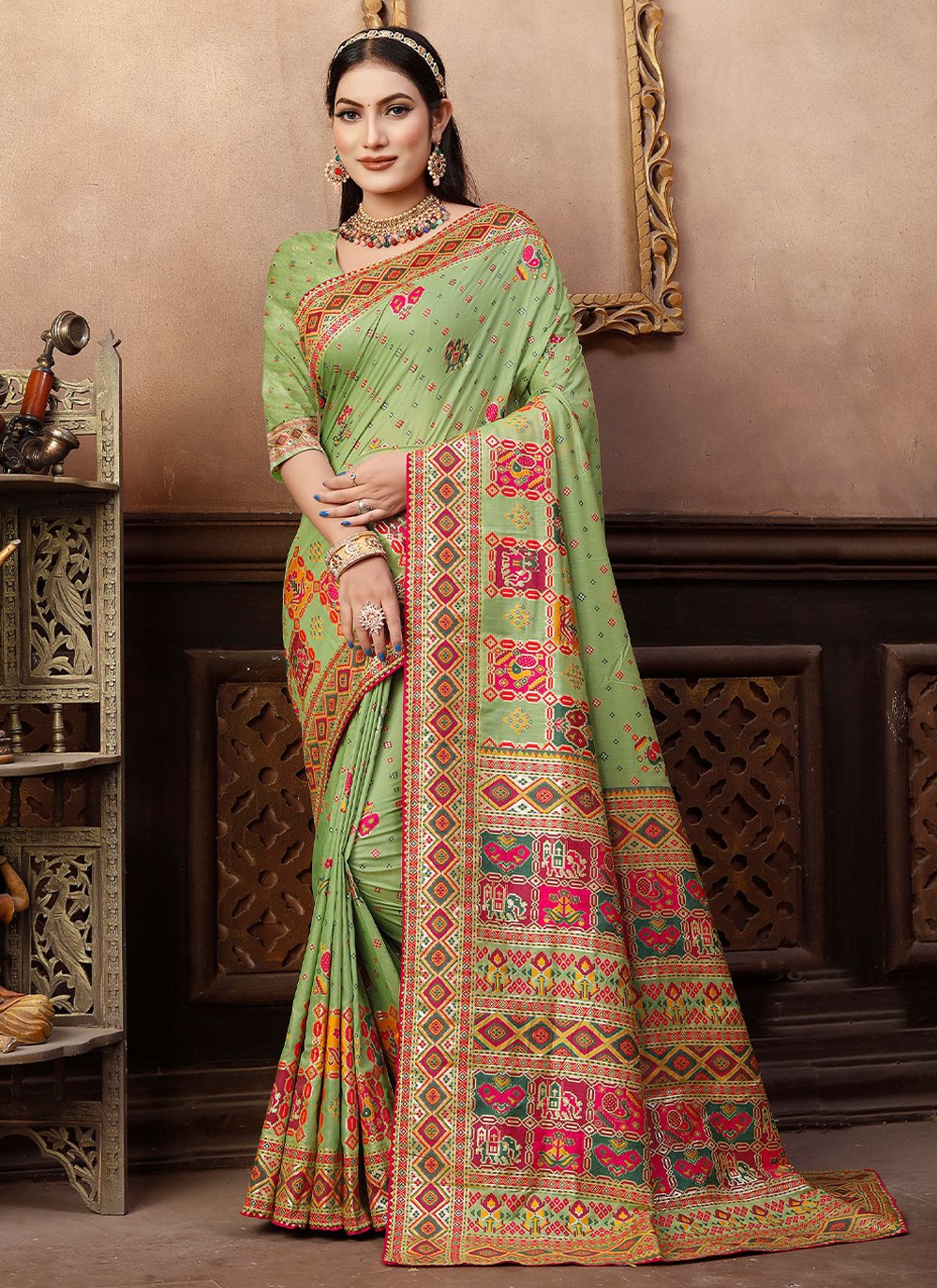 Contemporary Chanderi Silk Green Gota Work Saree