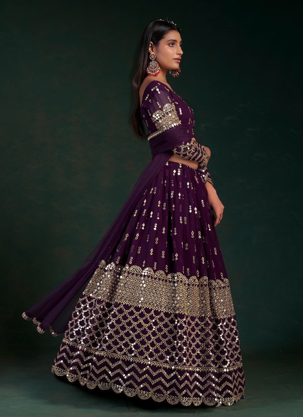 Lehenga Choli Georgette Purple Gota Work Lehenga Choli