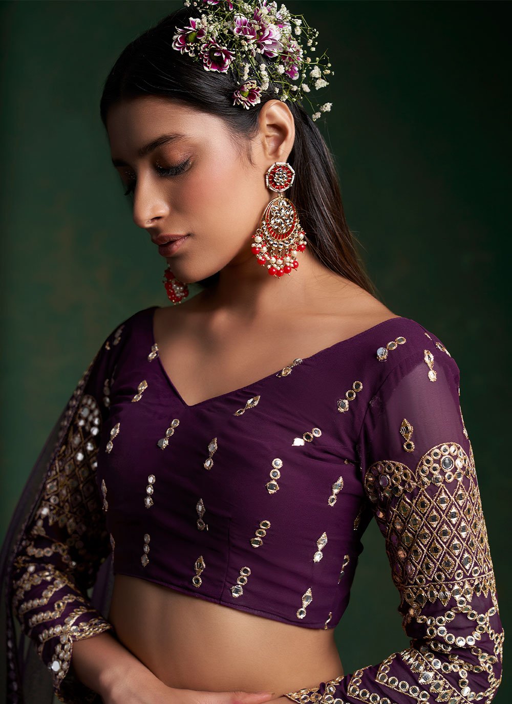 Lehenga Choli Georgette Purple Gota Work Lehenga Choli