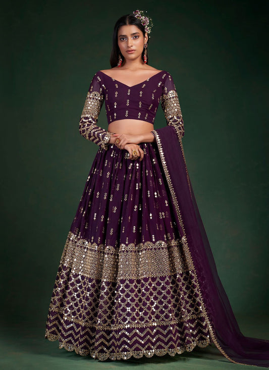 Lehenga Choli Georgette Purple Gota Work Lehenga Choli