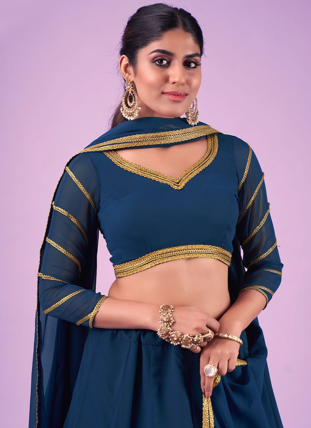 Lehenga Choli Georgette Blue Gota Work Lehenga Choli