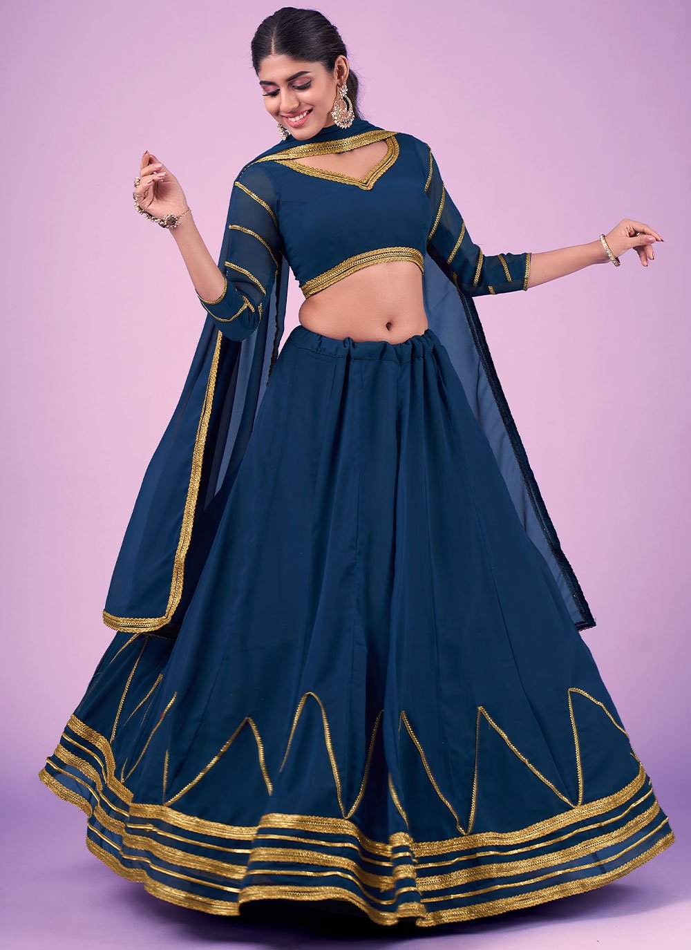 Lehenga Choli Georgette Blue Gota Work Lehenga Choli