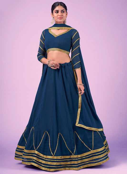 Lehenga Choli Georgette Blue Gota Work Lehenga Choli