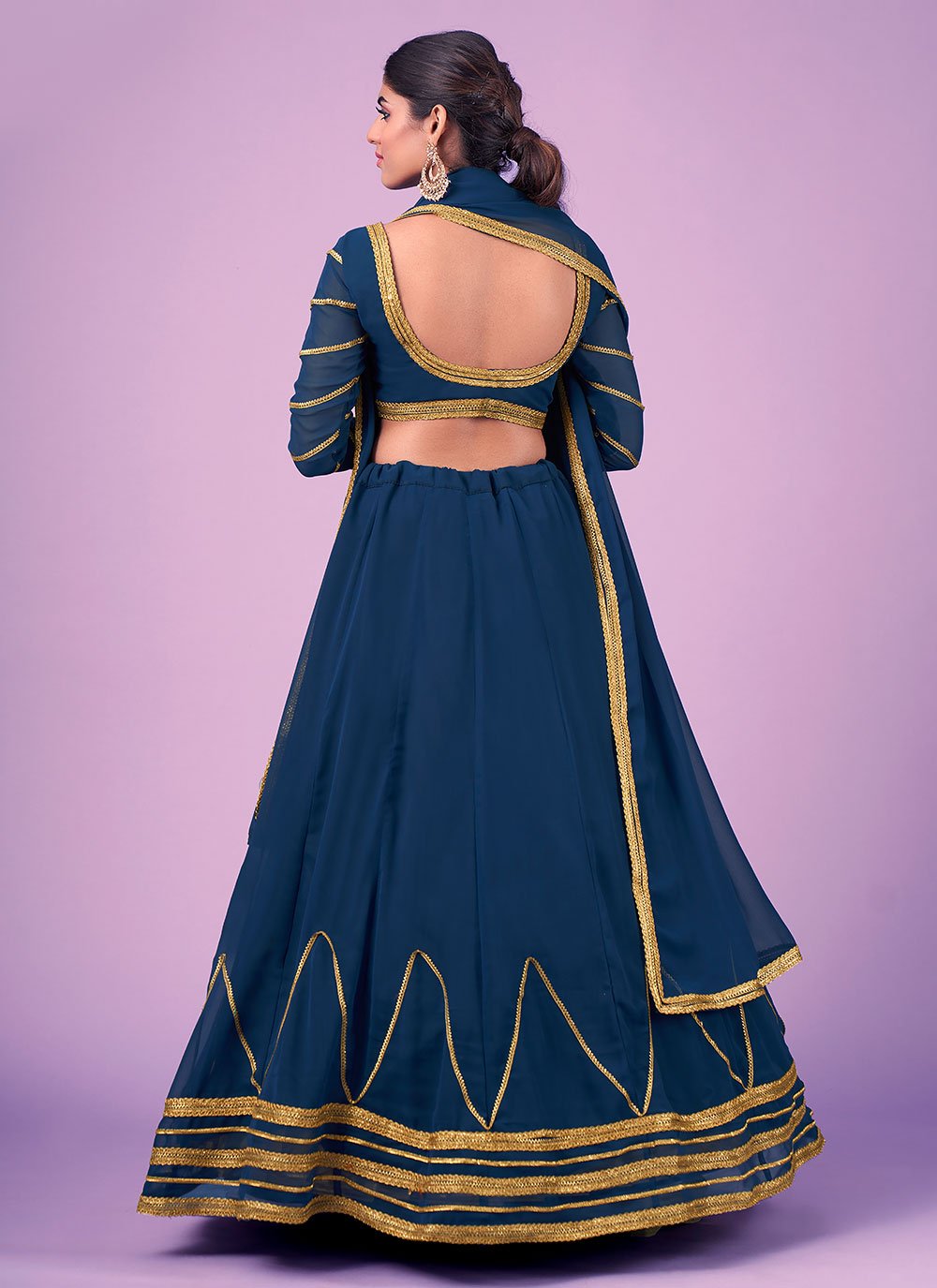 Lehenga Choli Georgette Blue Gota Work Lehenga Choli