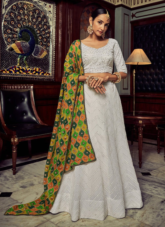 Lehenga Choli Georgette White Gota Work Lehenga Choli