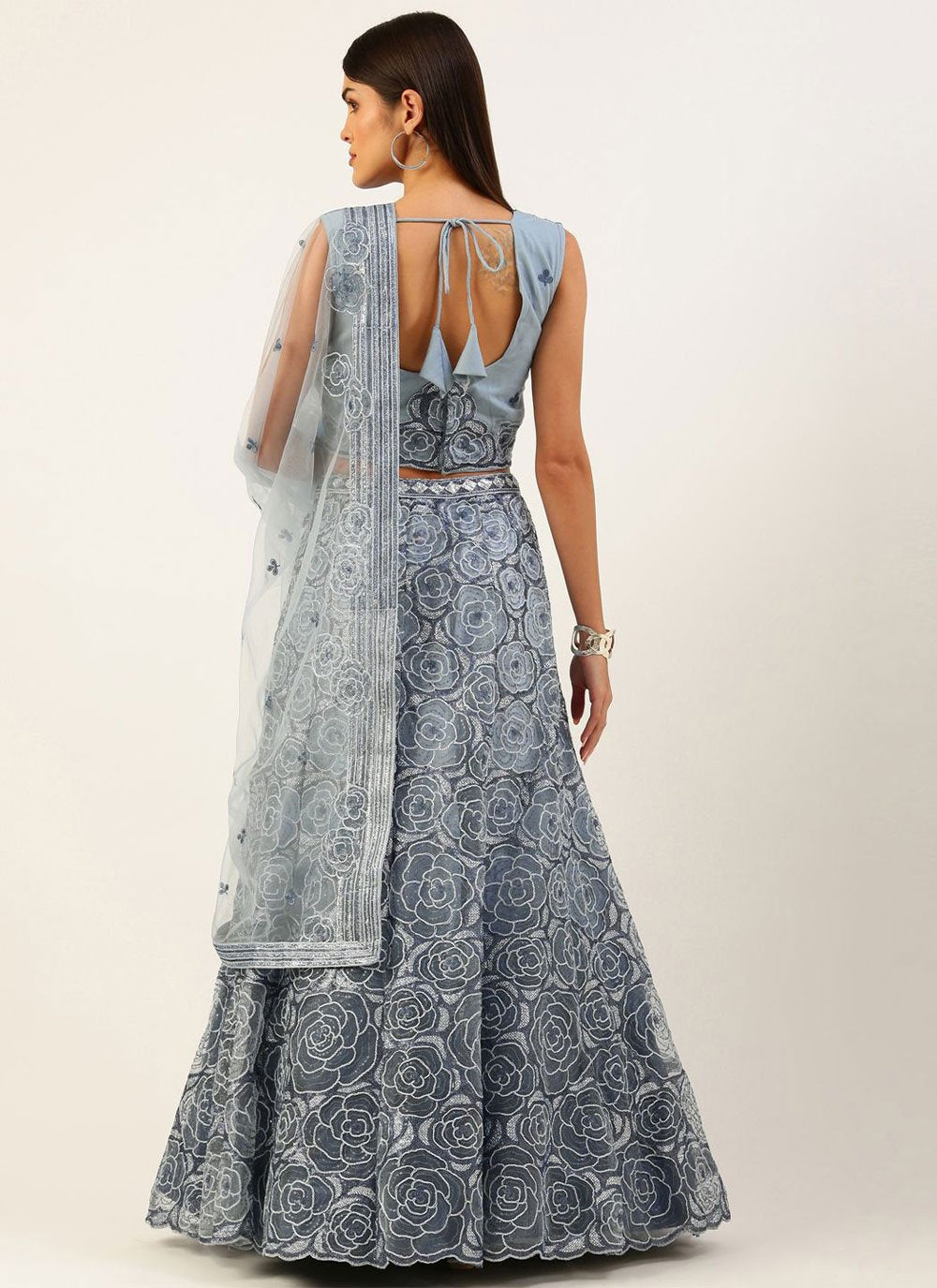 Lehenga Choli Net Grey Embroidered Lehenga Choli