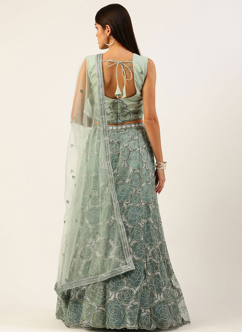 Lehenga Choli Net Brasso Sea Green Embroidered Lehenga Choli