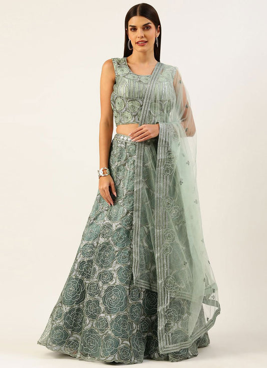 Lehenga Choli Net Brasso Sea Green Embroidered Lehenga Choli