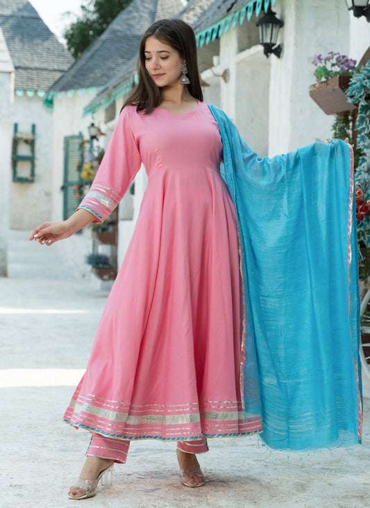 Pant Style Suit Rayon Pink Gota Work Salwar Kameez