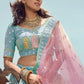 Lehenga Choli Organza Turquoise Embroidered Lehenga Choli