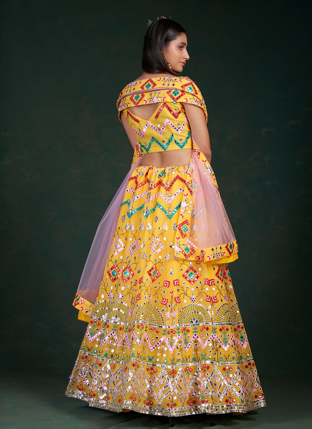 Lehenga Choli Georgette Yellow Gota Work Lehenga Choli