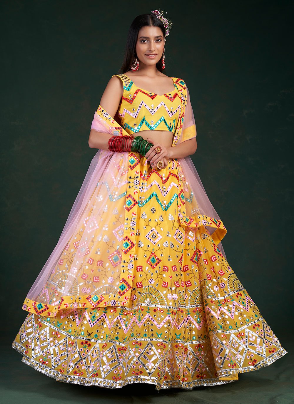 Lehenga Choli Georgette Yellow Gota Work Lehenga Choli