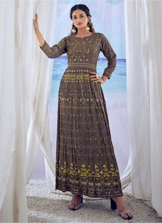 Gown Muslin Viscose Grey Embroidered Gown