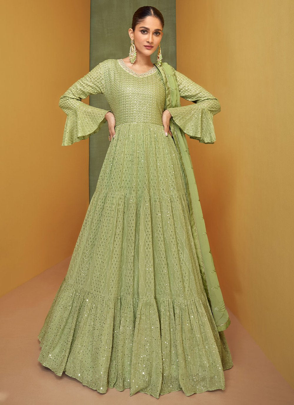 Anarkali Suit Georgette Green Embroidered Salwar Kameez