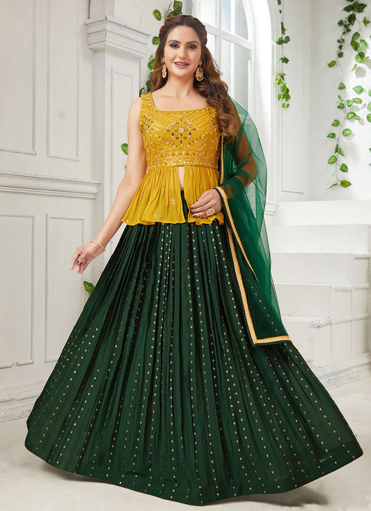 Lehenga Choli Georgette Green Mustard Embroidered Lehenga Choli