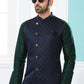 Kurta Payjama With Jacket Banarasi Silk Dupion Silk Blue Green Jacquard Work Mens
