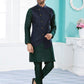 Kurta Payjama With Jacket Banarasi Silk Dupion Silk Blue Green Jacquard Work Mens