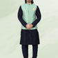 Kurta Payjama With Jacket Banarasi Silk Jacquard Blue Green Jacquard Work Mens