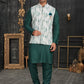 Kurta Payjama With Jacket Cotton Green Off White Chicken Mens