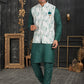 Kurta Payjama With Jacket Cotton Green Off White Chicken Mens