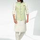 Kurta Payjama With Jacket Art Banarasi Silk Green Off White Thread Mens