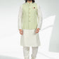 Kurta Payjama With Jacket Art Banarasi Silk Green Off White Thread Mens