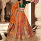 Lehenga Choli Banarasi Silk Green Orange Embroidered Lehenga Choli