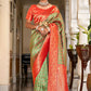 Traditional Saree Banarasi Silk Green Orange Jacquard Work Saree