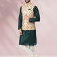 Kurta Payjama With Jacket Banarasi Silk Green Peach Print Mens