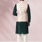 Kurta Payjama With Jacket Banarasi Silk Green Peach Print Mens