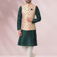 Kurta Payjama With Jacket Banarasi Silk Green Peach Print Mens