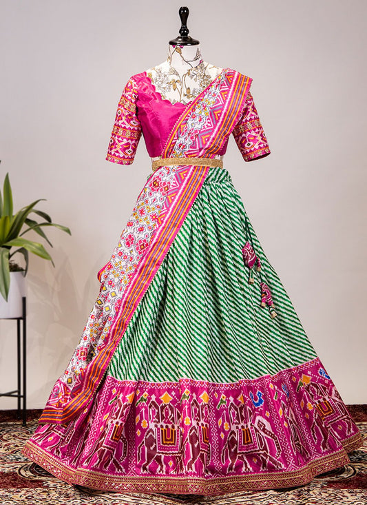 Lehenga Choli Chinon Green Pink Embroidered Lehenga Choli