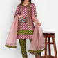 Designer Straight Salwar Suit Jacquard Green Pink Woven Salwar Kameez