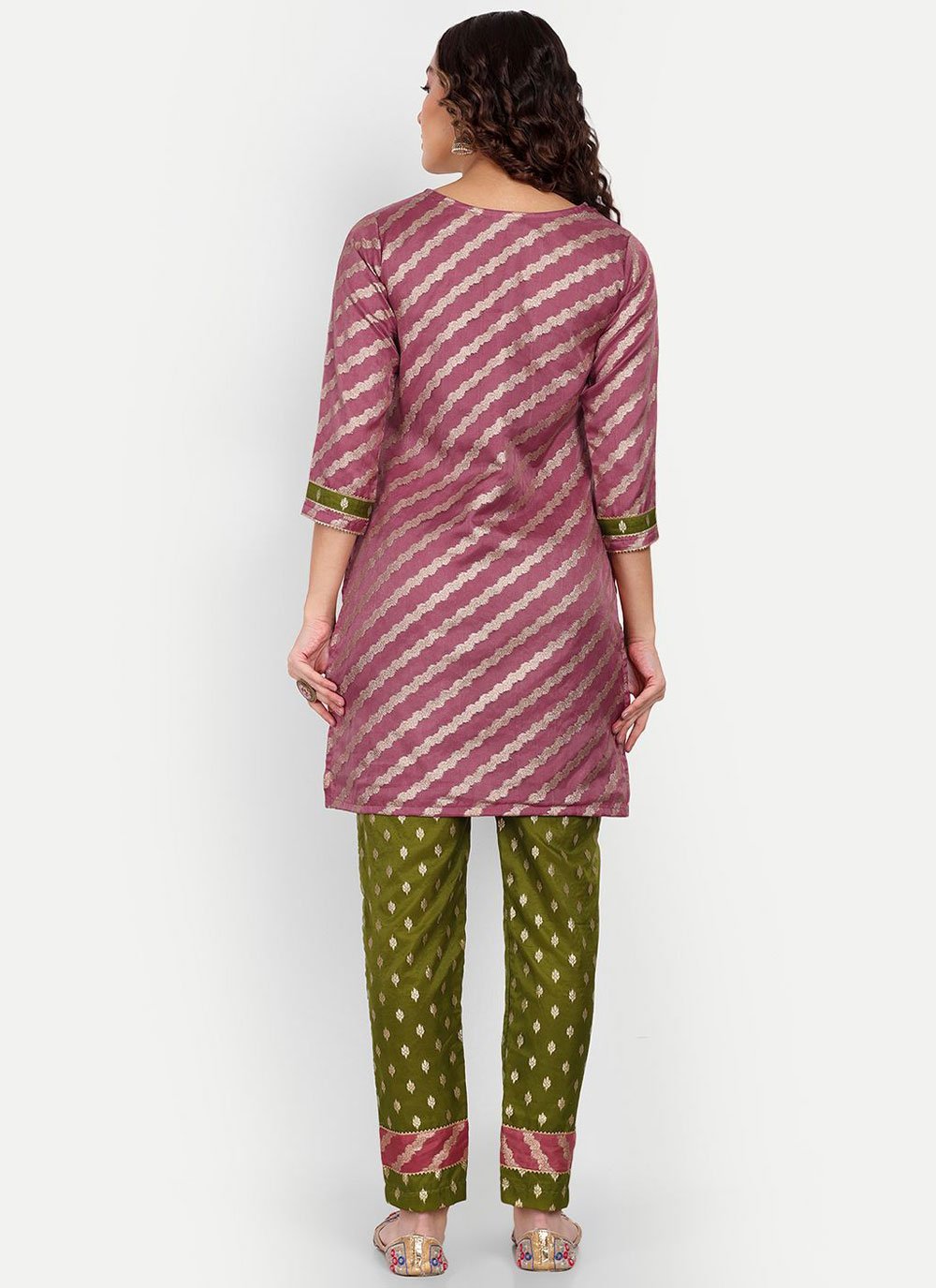 Designer Straight Salwar Suit Jacquard Green Pink Woven Salwar Kameez