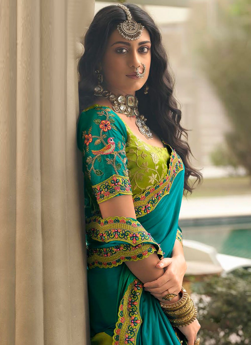 Classic Silk Green Rama Embroidered Saree