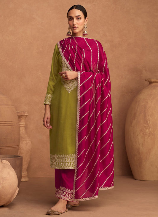 Salwar Suit Silk Green Rani Embroidered Salwar Kameez