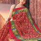 Classic Faux Crepe Green Red Print Saree
