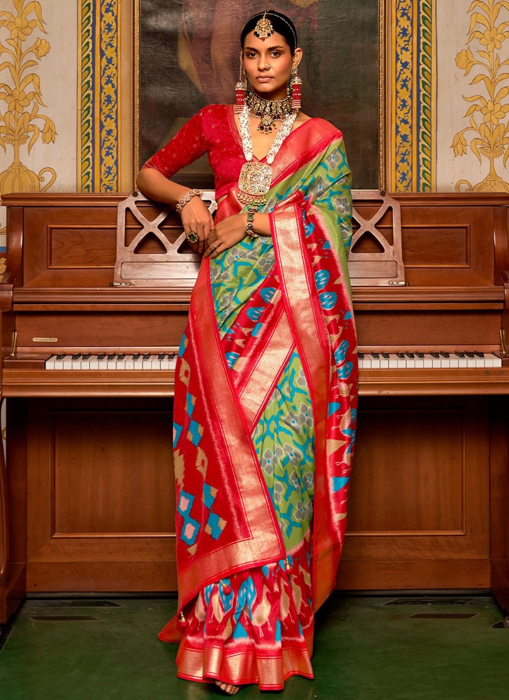 Trendy Saree Patola Silk Green Red Weaving Saree