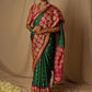 Contemporary Brasso Green Red Woven Saree