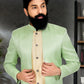 Indo Western Banarasi Silk Brocade Jacquard Green Yellow Embroidered Mens
