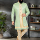 Indo Western Banarasi Silk Brocade Jacquard Green Yellow Embroidered Mens