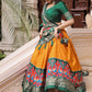 Lehenga Choli Silk Green Yellow Foil Print Lehenga Choli