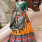 Lehenga Choli Silk Green Yellow Foil Print Lehenga Choli